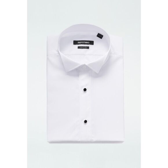 Indochino Helston Plain-Front White Tuxedo Shirt - White - Picture 1 of 8